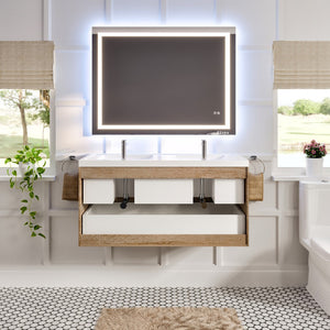 Smile 48 in. White Oak Wall Mount Double Sink  Bath Vanity with Acrylic Top and Integrated Sinks