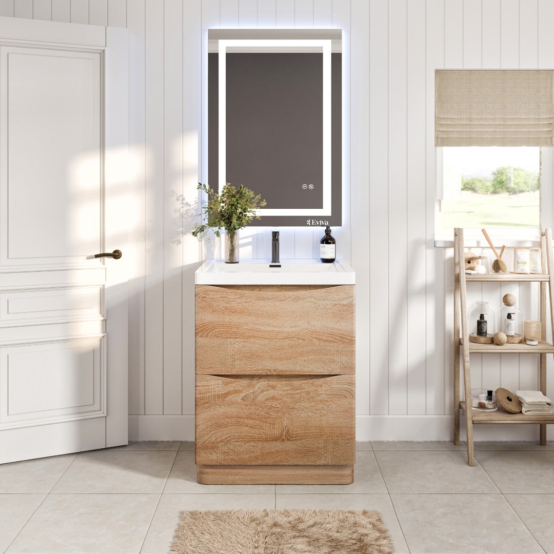 Smile 24 in. White Oak Single Sink Bath Vanity with Acrylic Top and Integrated Sink