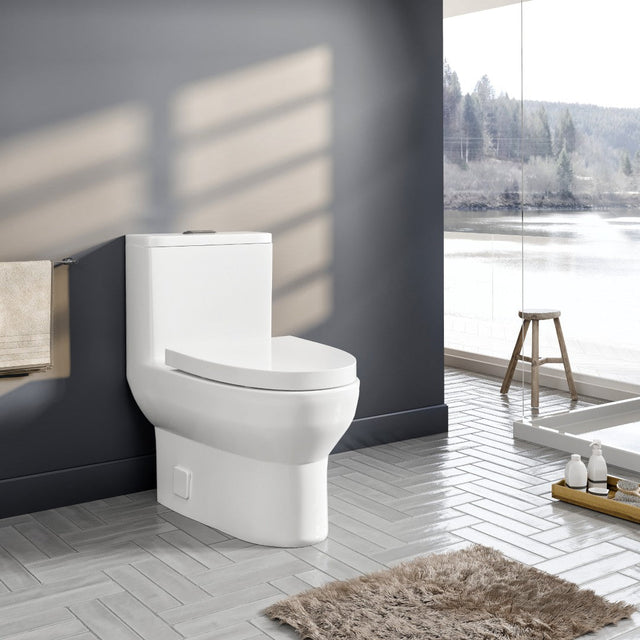 Scale 12 inch Floor Mounted 1-piece 1.28 GPF Dual Flush Elongated Toilet in White Seat Included