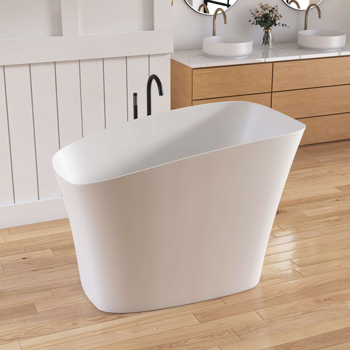 New England Home Goods Dhaulagiri 51" Freestanding Tub in White - Stone Resin Solid Surface