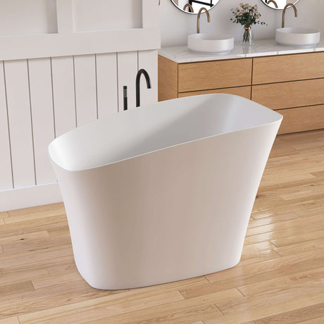 New England Home Goods Dhaulagiri 51" Freestanding Tub in White - Stone Resin Solid Surface