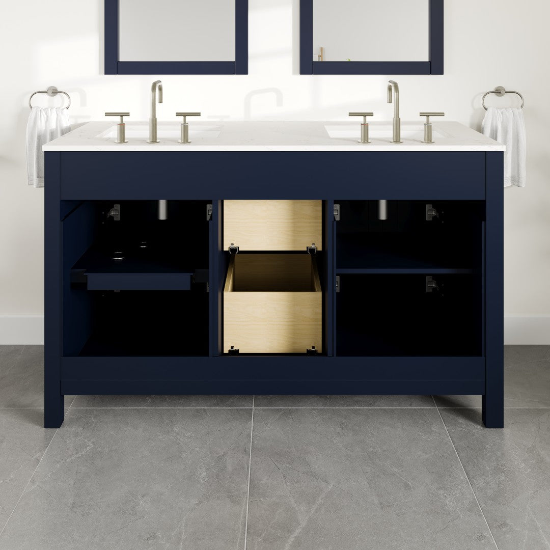 Artemis 60 in. Blue Double Sink  Bath Vanity with Engineered Top and Undermount Porcelain Sinks