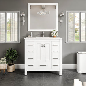 Hampton 36 in. White Single Sink Bath Vanity with Carrara Quartz Top and Undermount Porcelain Sink