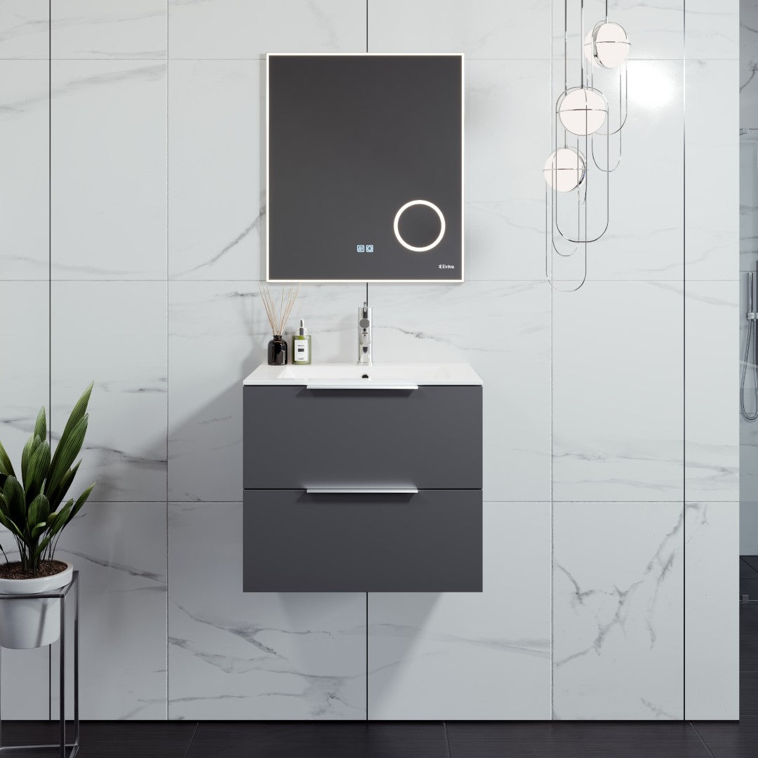 Galsaky 24 in. Gray Wall Mount Single Sink Bath Vanity with Porcelain Top and Integrated Sink