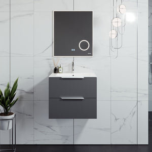 Galsaky 24 in. Gray Wall Mount Single Sink Bath Vanity with Porcelain Top and Integrated Sink
