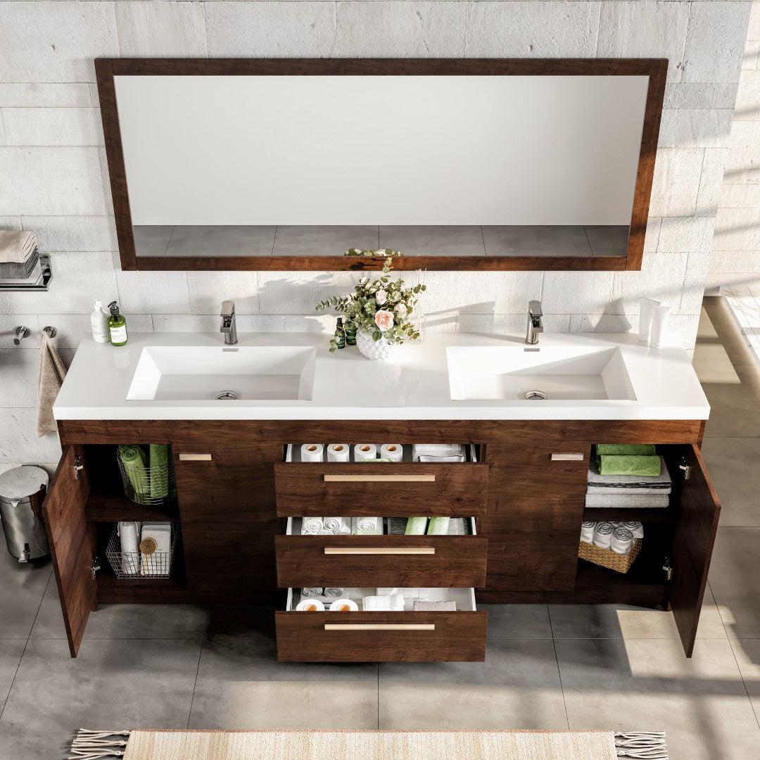 Lugano 84 in. Rosewood Double Sink  Bath Vanity with Acrylic Top and Integrated Sinks