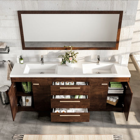 Lugano 84 in. Rosewood Double Sink  Bath Vanity with Acrylic Top and Integrated Sinks