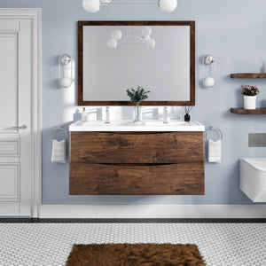 Smile 48 in. Rosewood Wall Mount Double Sink  Bath Vanity with Acrylic Top and Integrated Sinks