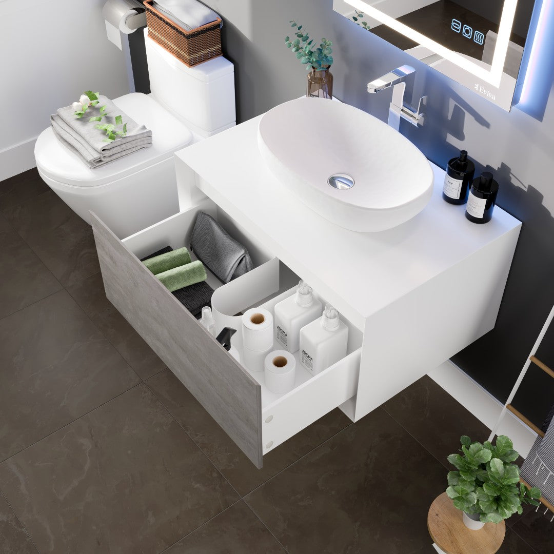 Santa Monica 30 in. Gray Wall Mount Single Sink Bath Vanity with Acrylic Top and Vessel Solid Surface Sink