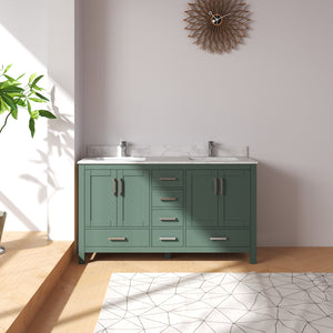 New England Home Goods Long 60" Double Sink Vanity in Green - Engineered Wood; Stone Top