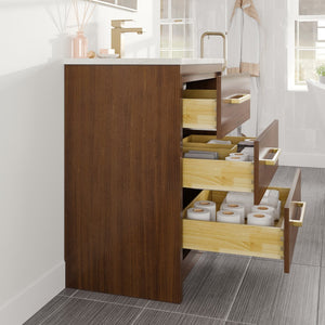 Curio 30 in. Walnut Single Sink Bath Vanity with Carrara Quartz Top and Undermount Porcelain Sink