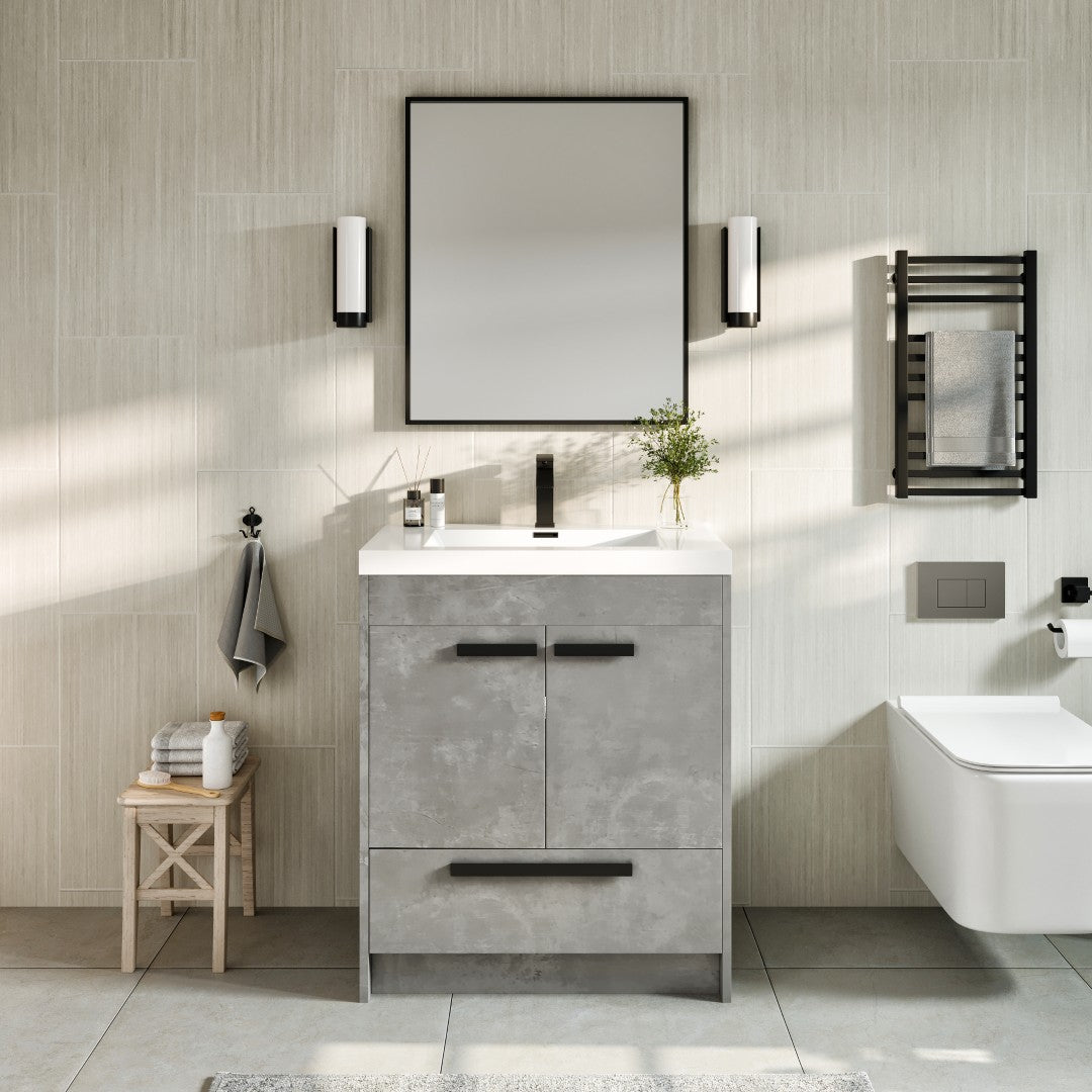 Lugano 30 in. Concrete Gray Single Sink Bath Vanity with Acrylic Top and Integrated Sink