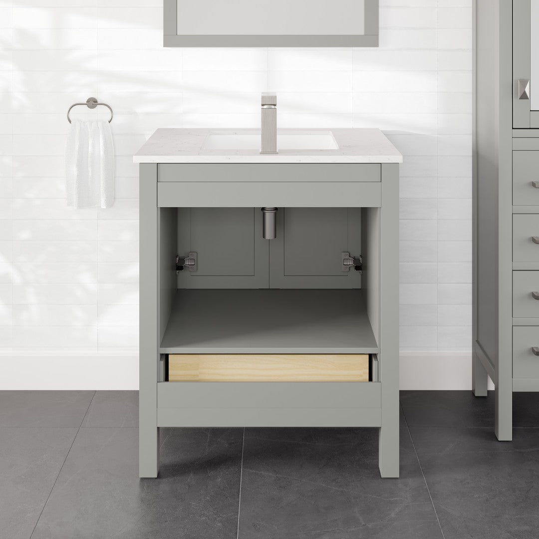 London 30 in. Gray Single Sink Bath Vanity with Carrara Quartz Top and Undermount Porcelain Sink