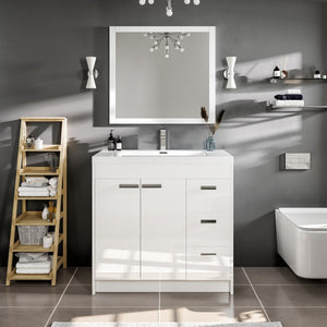 Lugano 36 in. White Single Sink Bath Vanity with Acrylic Top and Integrated Sink