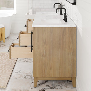 Graham 60 in. Oak Double Sink  Bath Vanity with Arabescato Engineered Stone Top and Undermount Porcelain Sinks