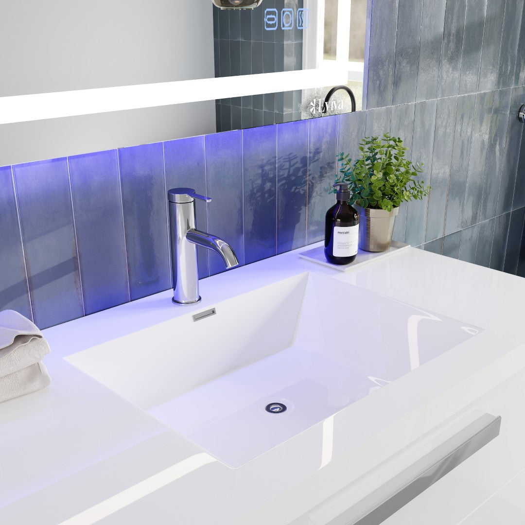 Surf 36 in. White Wall Mount Single Sink Bath Vanity with Acrylic Top and Integrated Sink