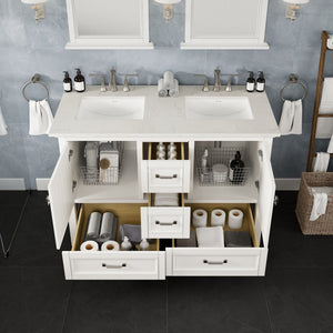 Britney 48 in. White Double Sink  Bath Vanity with Carrara Quartz Top and Undermount Porcelain Sinks