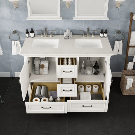 Britney 48 in. White Double Sink  Bath Vanity with Carrara Quartz Top and Undermount Porcelain Sinks