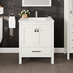 London 30 in. White Single Sink Bath Vanity with Carrara Quartz Top and Undermount Porcelain Sink