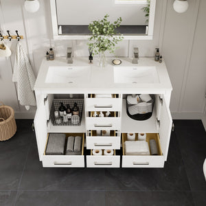 London 54 in. White Double Sink  Bath Vanity with Carrara Quartz Top and Undermount Porcelain Sinks