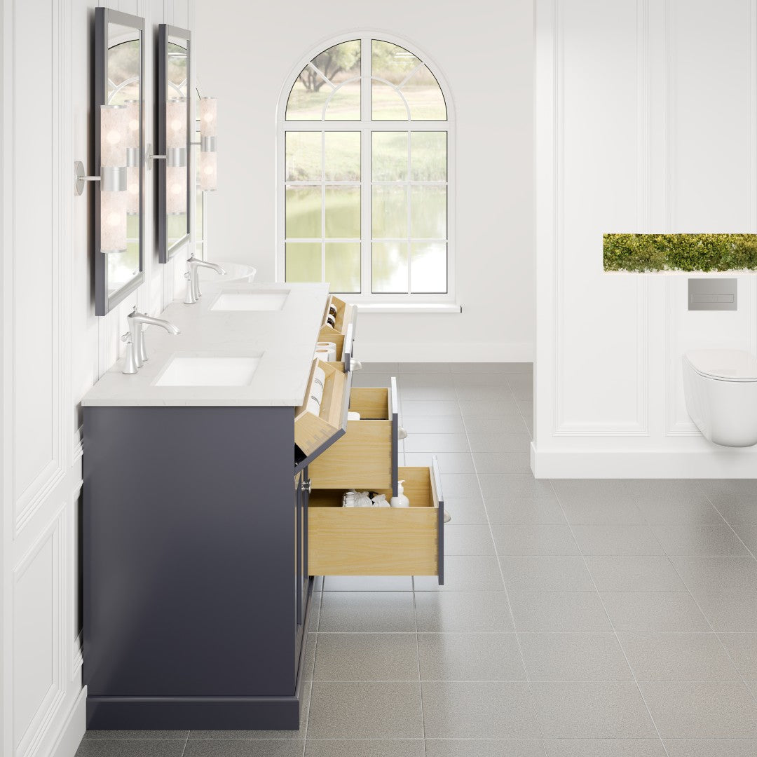 Epic 72 in. Charcoal Gray Double Sink  Bath Vanity with Carrara Quartz Top and Undermount Porcelain Sinks