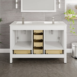 London 48 in. White Double Sink  Bath Vanity with Carrara Quartz Top and Undermount Porcelain Sinks
