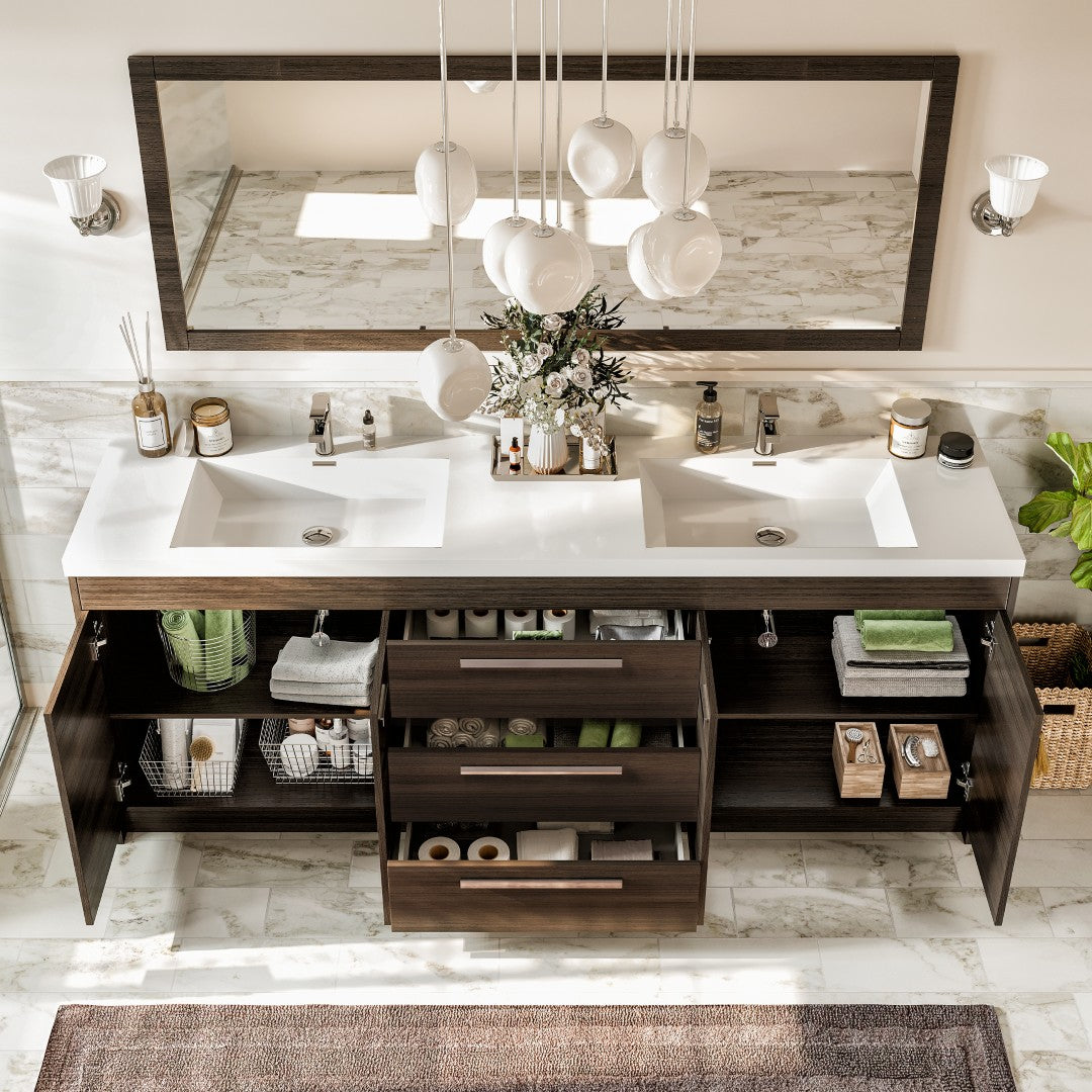 Lugano 84 in. Gray Oak Double Sink  Bath Vanity with Acrylic Top and Integrated Sinks
