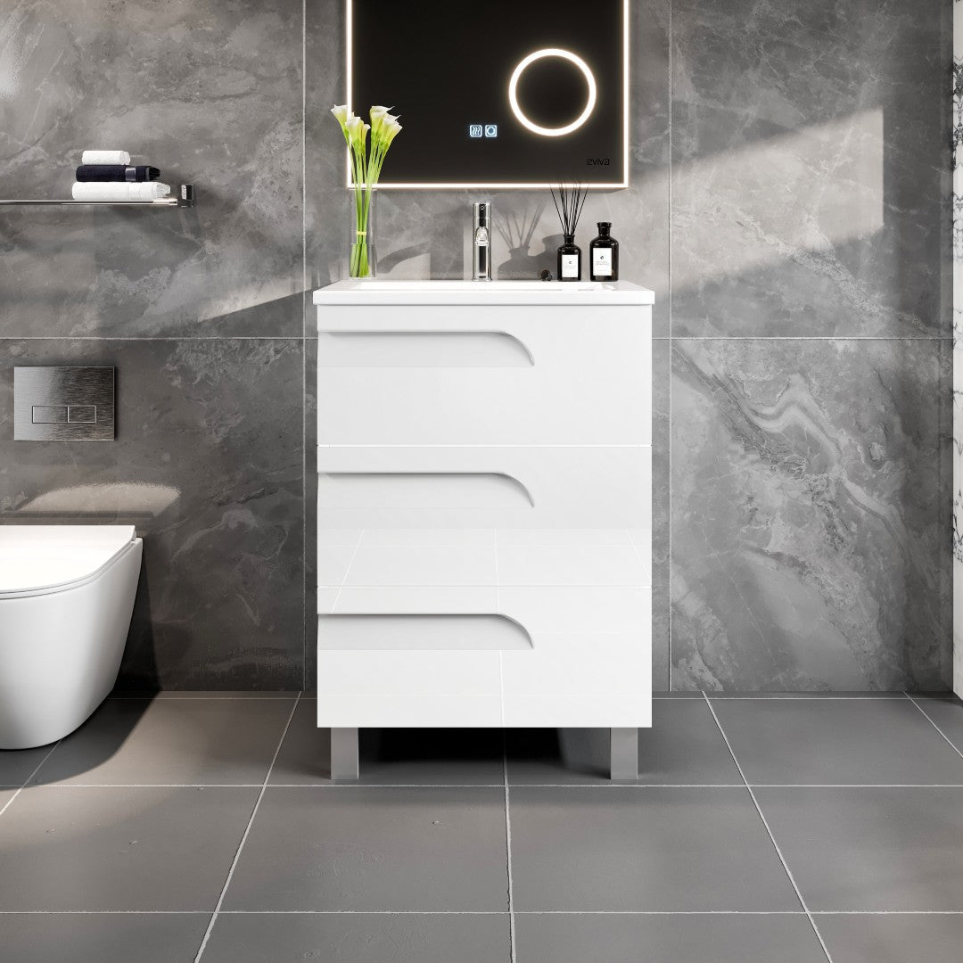 Joy 24 in. White Single Sink Bath Vanity with Porcelain Top and Integrated Sink