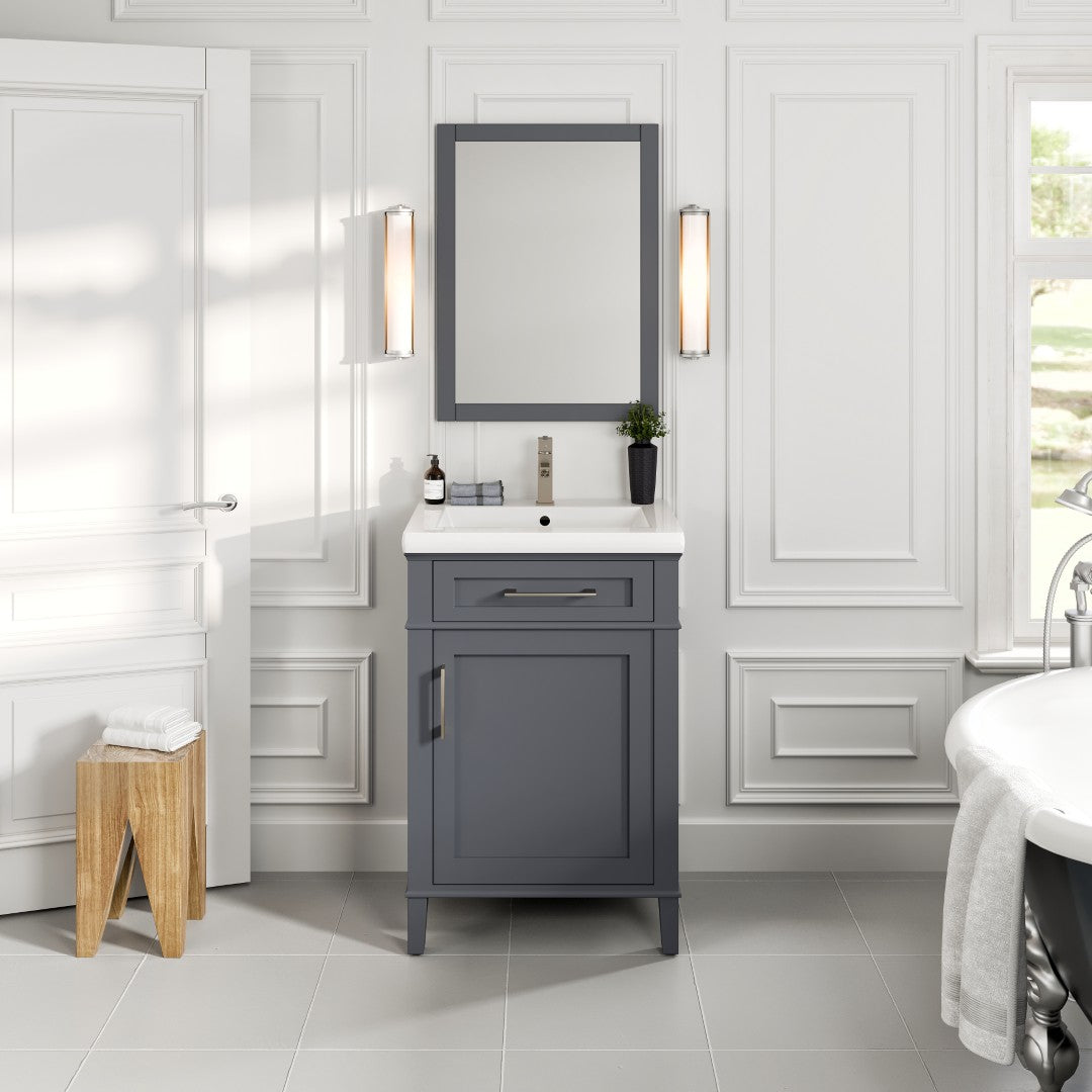 Garci 24 in. Dark Gray Single Sink Bath Vanity with Porcelain Top and Integrated Sink