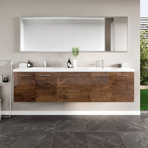 Lumina 84 in. Rosewood Wall Mount Double Sink  Bath Vanity with Acrylic Top and Integrated Sinks