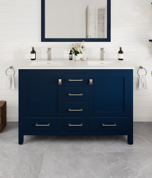 London 48 in. Blue Double Sink  Bath Vanity with Carrara Quartz Top and Undermount Porcelain Sinks