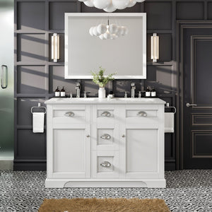 Epic 48 in. White Double Sink  Bath Vanity with Carrara Quartz Top and Undermount Porcelain Sinks