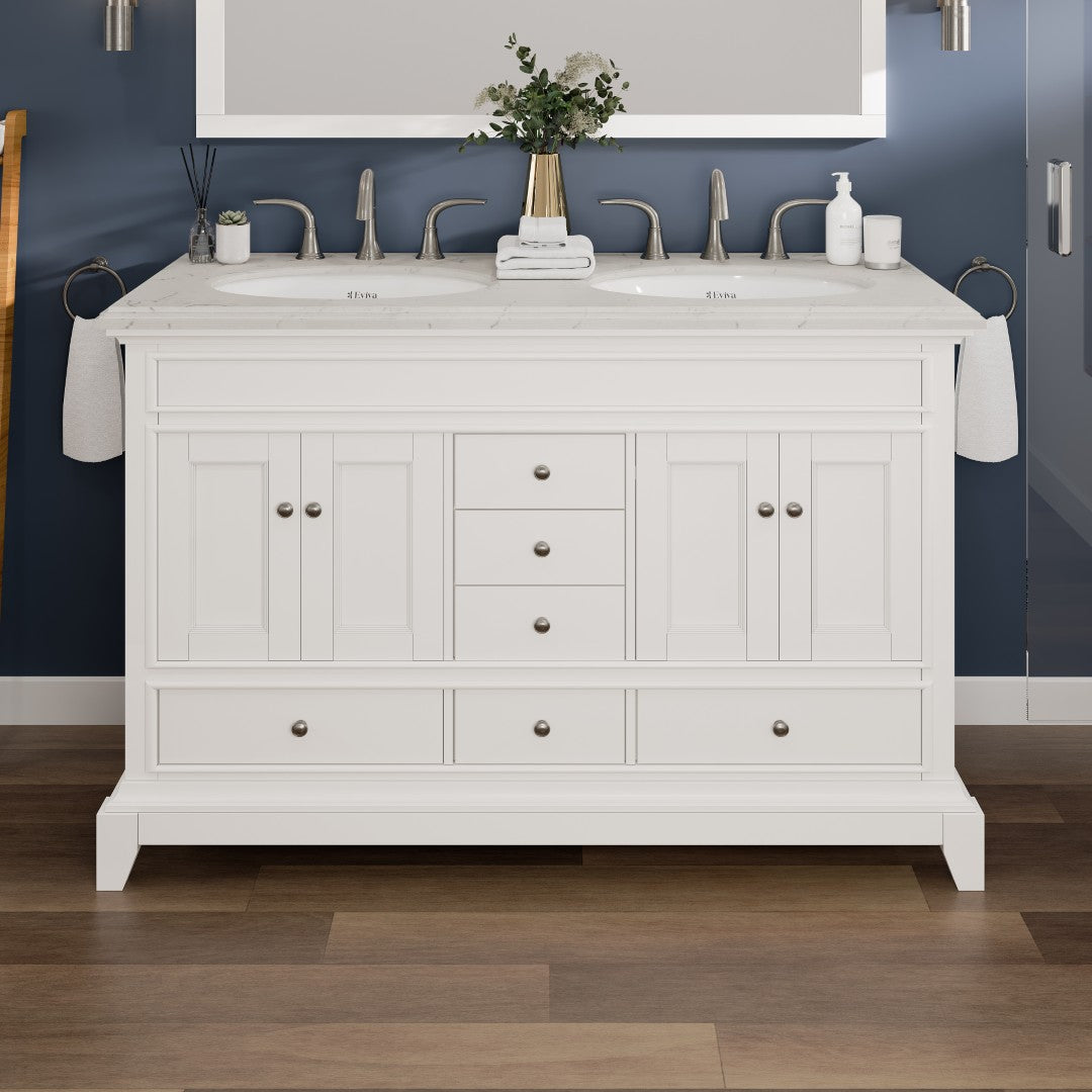 Elite Stamford 48 in. White Double Sink  Bath Vanity with Carrara Quartz Top and Undermount Porcelain Sinks