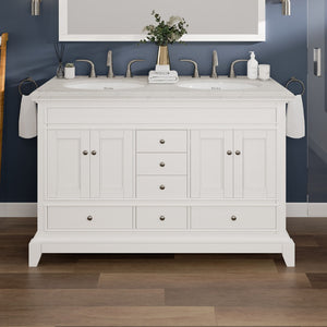 Elite Stamford 48 in. White Double Sink  Bath Vanity with Carrara Quartz Top and Undermount Porcelain Sinks