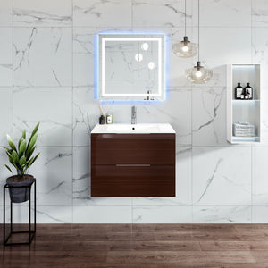 Galsaky 28 in. Wenge Wall Mount Single Sink Bath Vanity with Porcelain Top and Integrated Sink