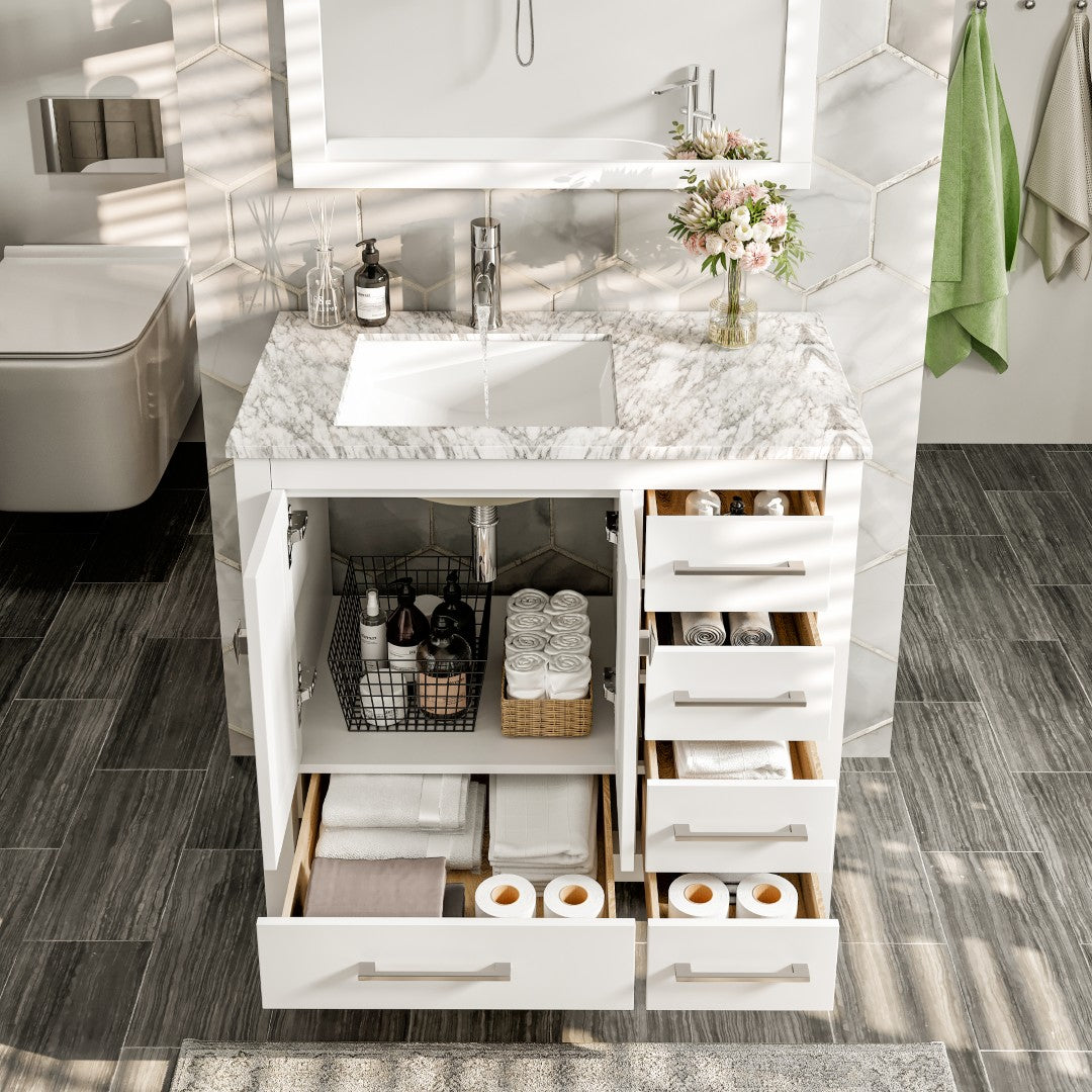 Eviva London 36 X 18 Inch White Bathroom Vanity with Marble Countertop