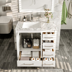 Eviva London 36 X 18 Inch White Bathroom Vanity with Marble Countertop