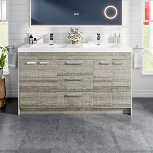 Lugano 60 in. Ash Double Sink  Bath Vanity with Acrylic Top and Integrated Sinks
