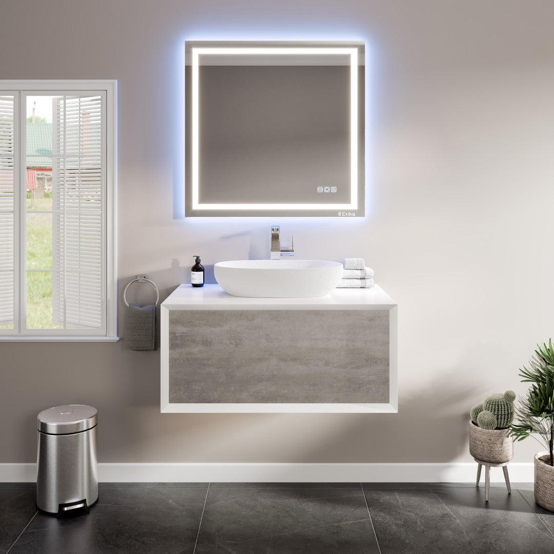 Santa Monica 36 in. Gray Wall Mount Single Sink Bath Vanity with Acrylic Top and Vessel Solid Surface Sink