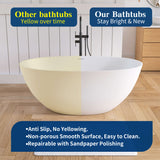 New England Home Goods 55" Modern Round Freestanding Bathtub – Deep Soaking Solid Surface Resin Stone Tub