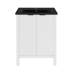 Bastille 24 in. White Bathroom Vanity With Black Ceramic Sink Top