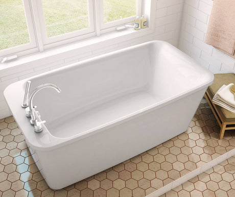MAAX 105798-000-001-100 Lounge 64 x 34 Acrylic Freestanding End Drain Bathtub in White with White Skirt