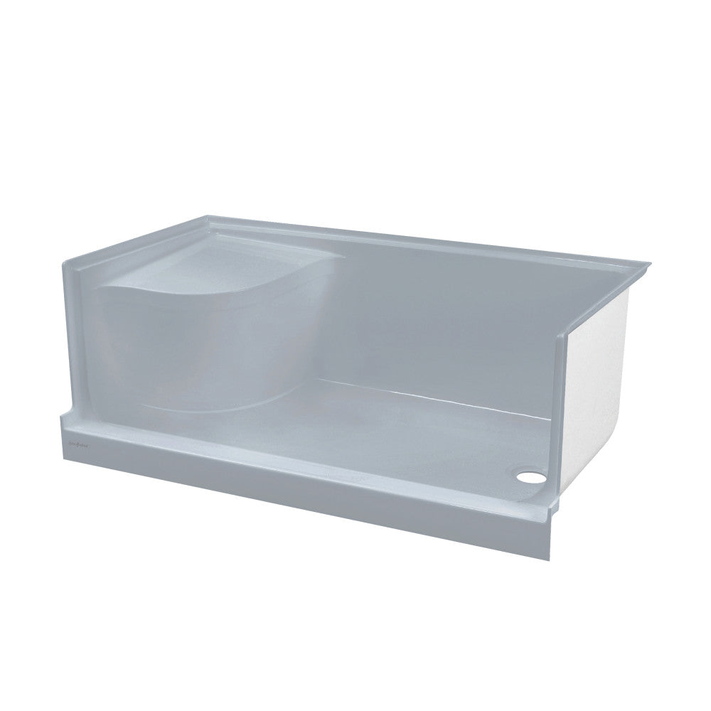 Aquatique 60 X 32 Single Threshold Shower Base With Right Hand Drain and Integral Left Hand Seat in Grey