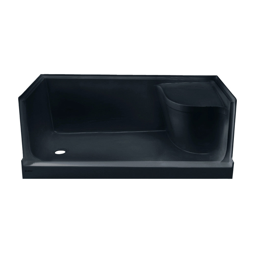 Aquatique 60" x 32" Left Drain, Shower Base in Matte Black