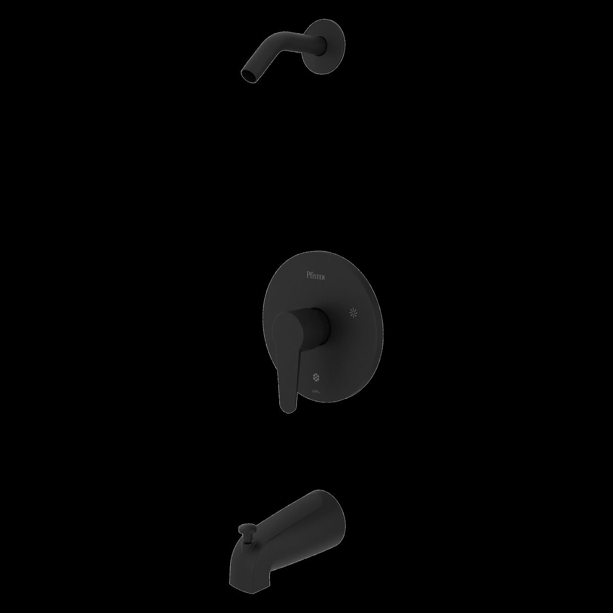 Pfirst Modern 1-Handle Tub & Shower, Trim Only Less Showerhead in Matte Black