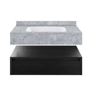 Avancer 36" Wall-Mounted Bathroom Vanity in Black Oak with Storm Grey Sink Top