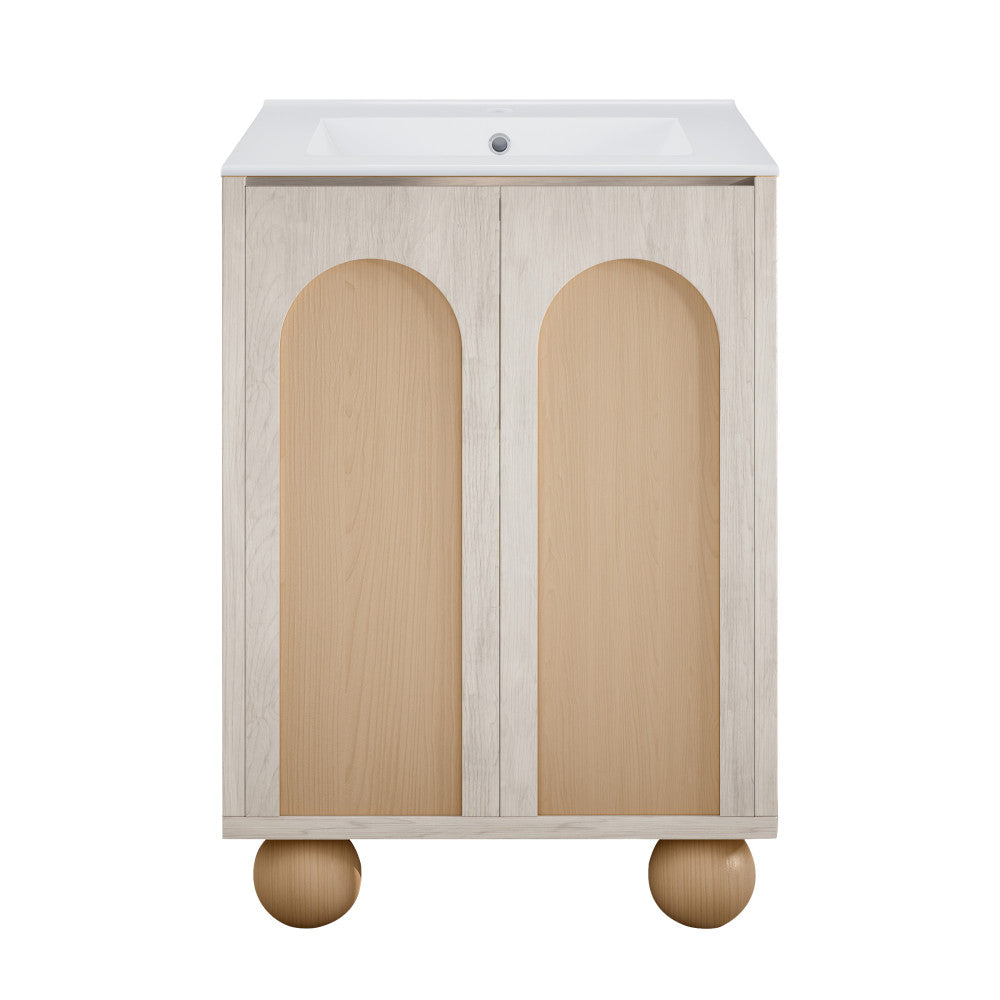 Plaisir II 24" Freestanding Bathroom Vanity in White Oak with Sink Top