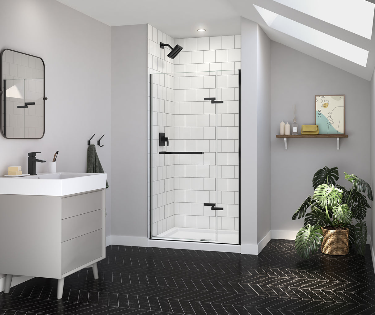 MAAX 139576-900-340-000 Reveal Sleek 71 38-41 x 71 ½ in. 8mm Pivot Shower Door for Alcove Installation with Clear glass in Matte Black
