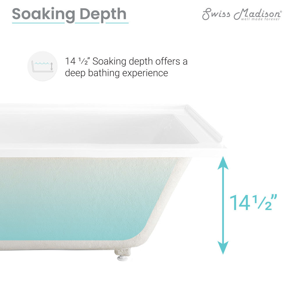 Voltaire 54 in x 30 in Acrylic Glossy White, Alcove, Integral Right-Hand Drain, Bathtub