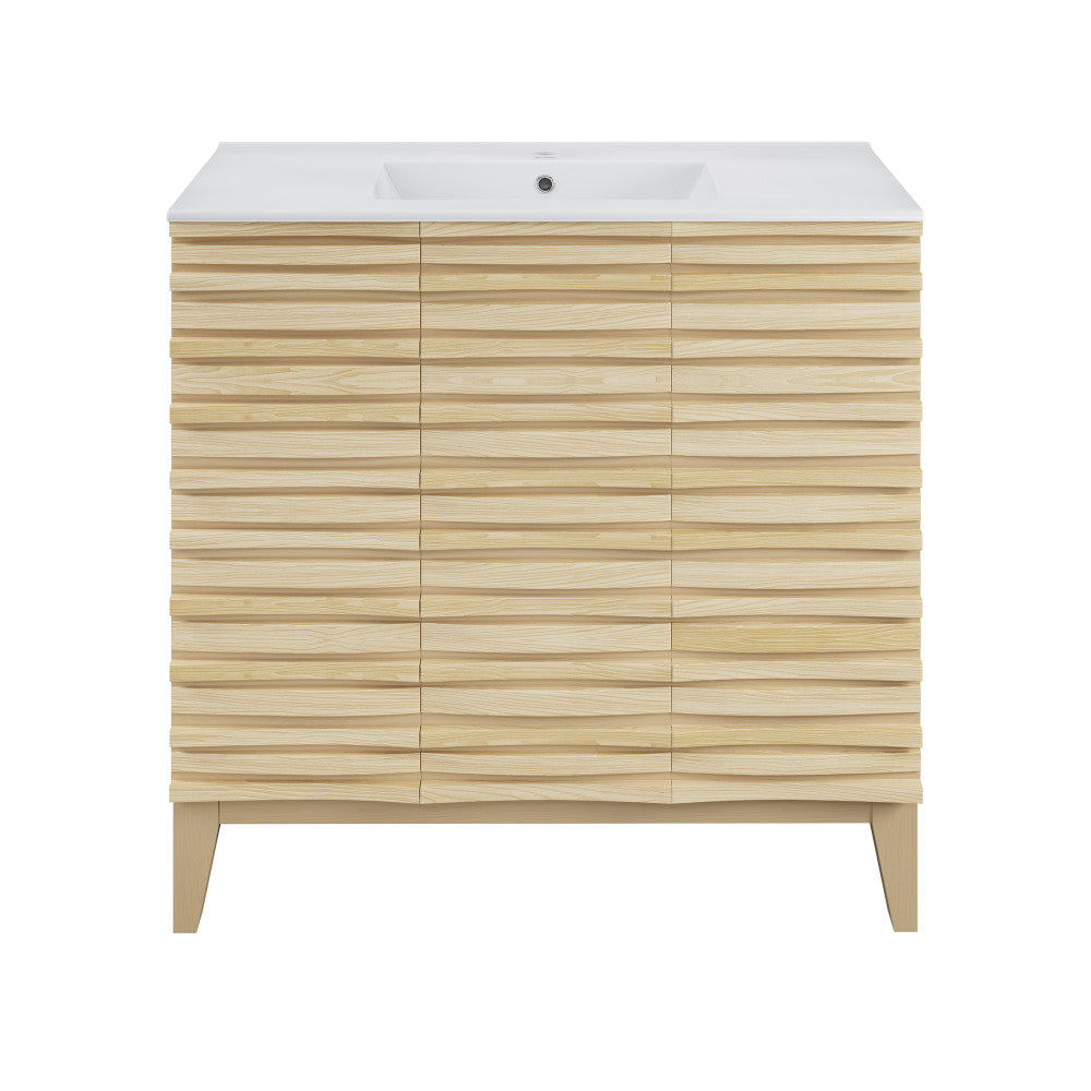 Cascade 36" Freestanding Bathroom Vanity in Natural oak with Sink Top
